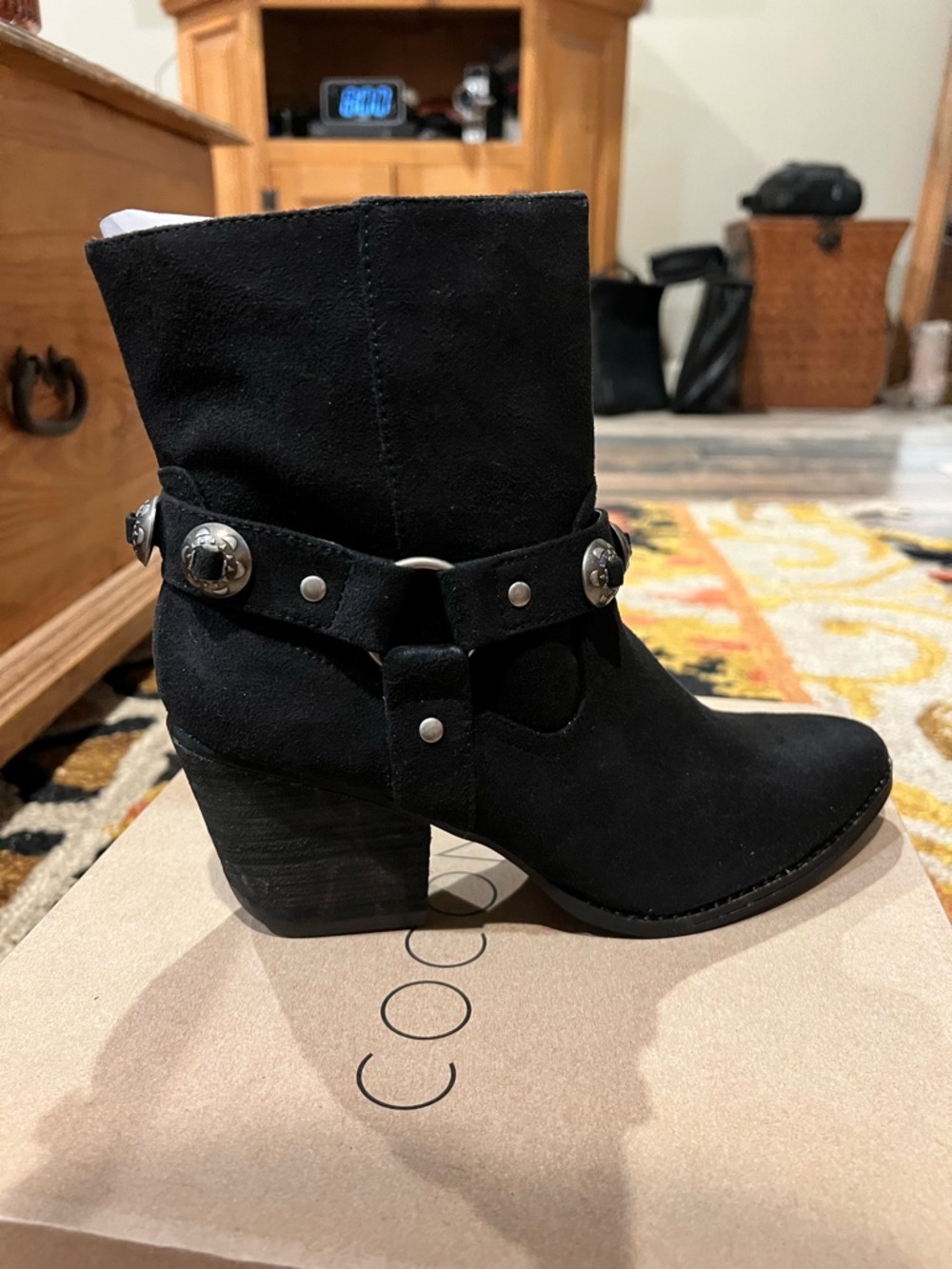 Coconuts by Matisse Black Faux Suede Harness Ankle Boots